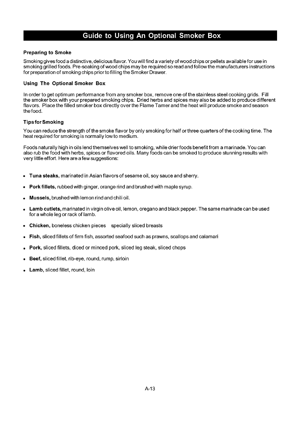 Guide to using an optional smoker box, Preparing to smoke, Using the optionai smoker box | Tips for smoking | Kenmore ELITE 141.16681 User Manual | Page 33 / 34