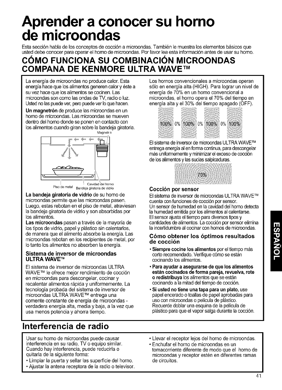 Aprender a conocer su homo de microondas, Interferencia de radio | Kenmore ULTRA WAVETM 721.64684 User Manual | Page 41 / 69