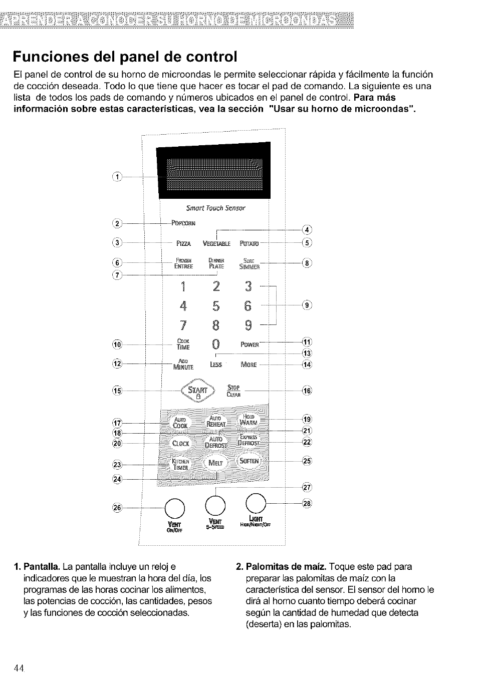 Funciones del panel de control, Oo o | Kenmore ULTRA WAVETM 721.64684 User Manual | Page 44 / 69