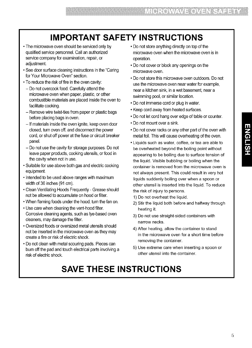 Important safety instructions, Save these instructions | Kenmore ULTRA WAVETM 721.64684 User Manual | Page 5 / 69