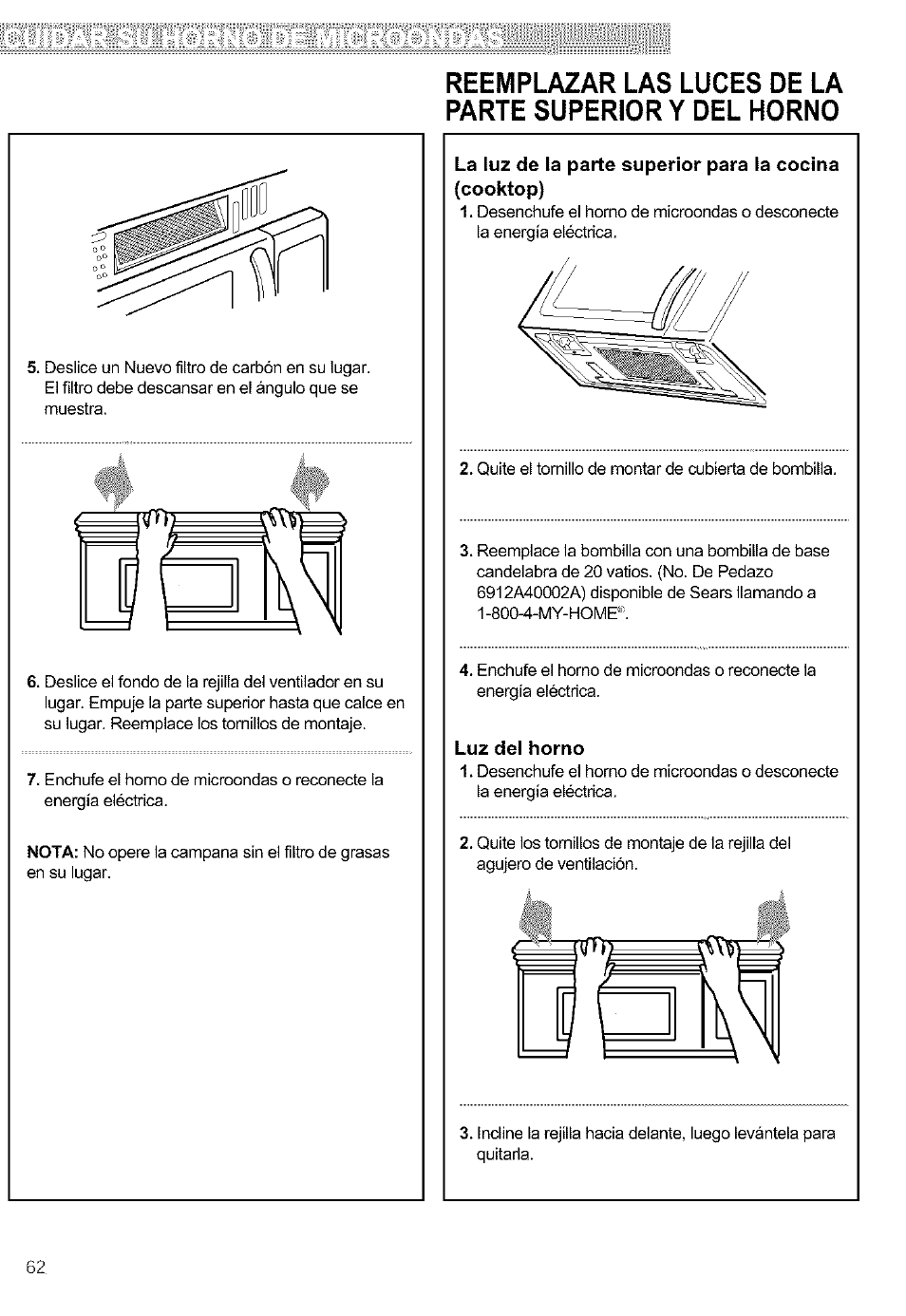 Luz del horno | Kenmore ULTRA WAVETM 721.64684 User Manual | Page 62 / 69