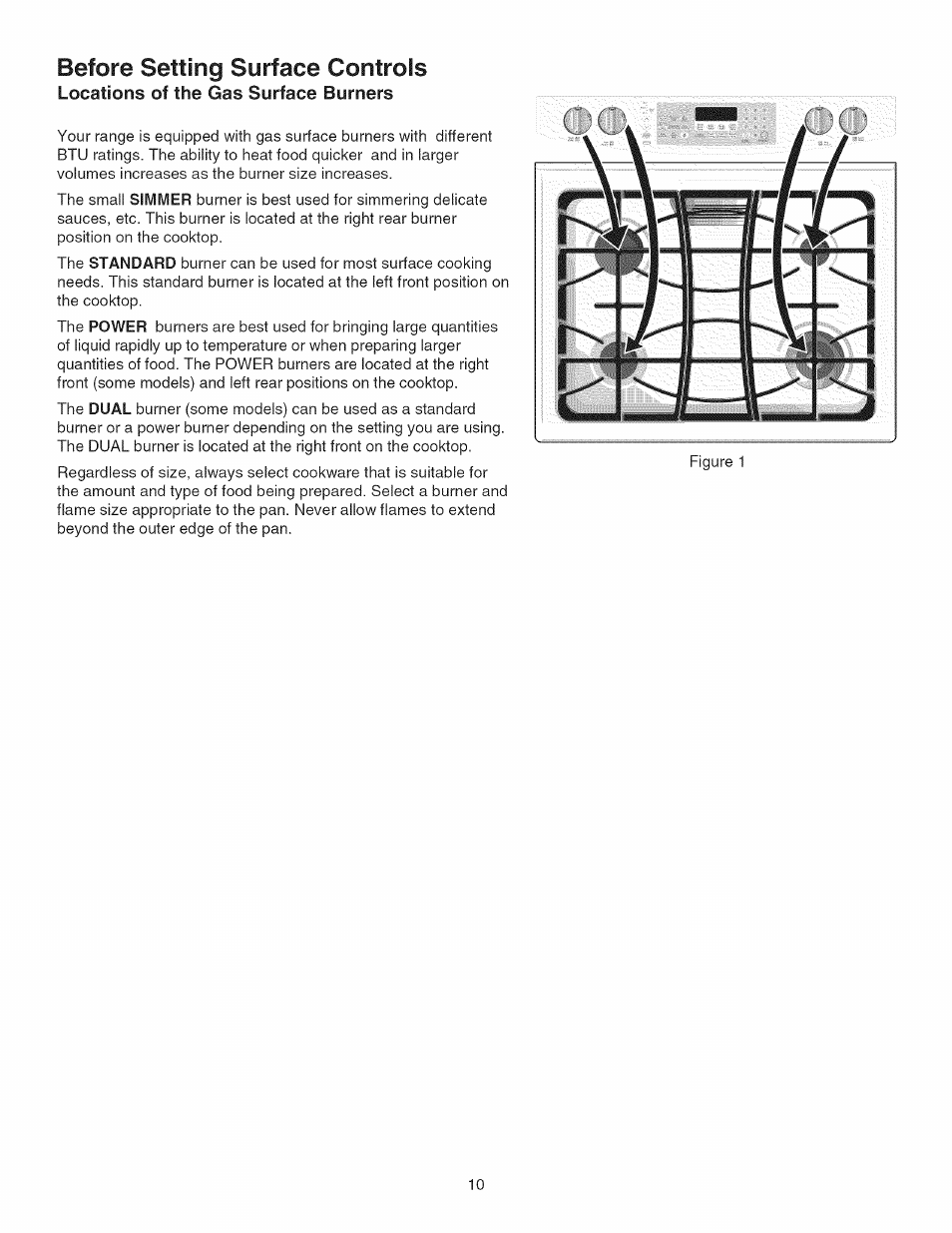 Before setting surface controls, Before setting surface controls -10 | Kenmore GAS A GE-SLIDE IN MODEL 790.3104 User Manual | Page 10 / 48