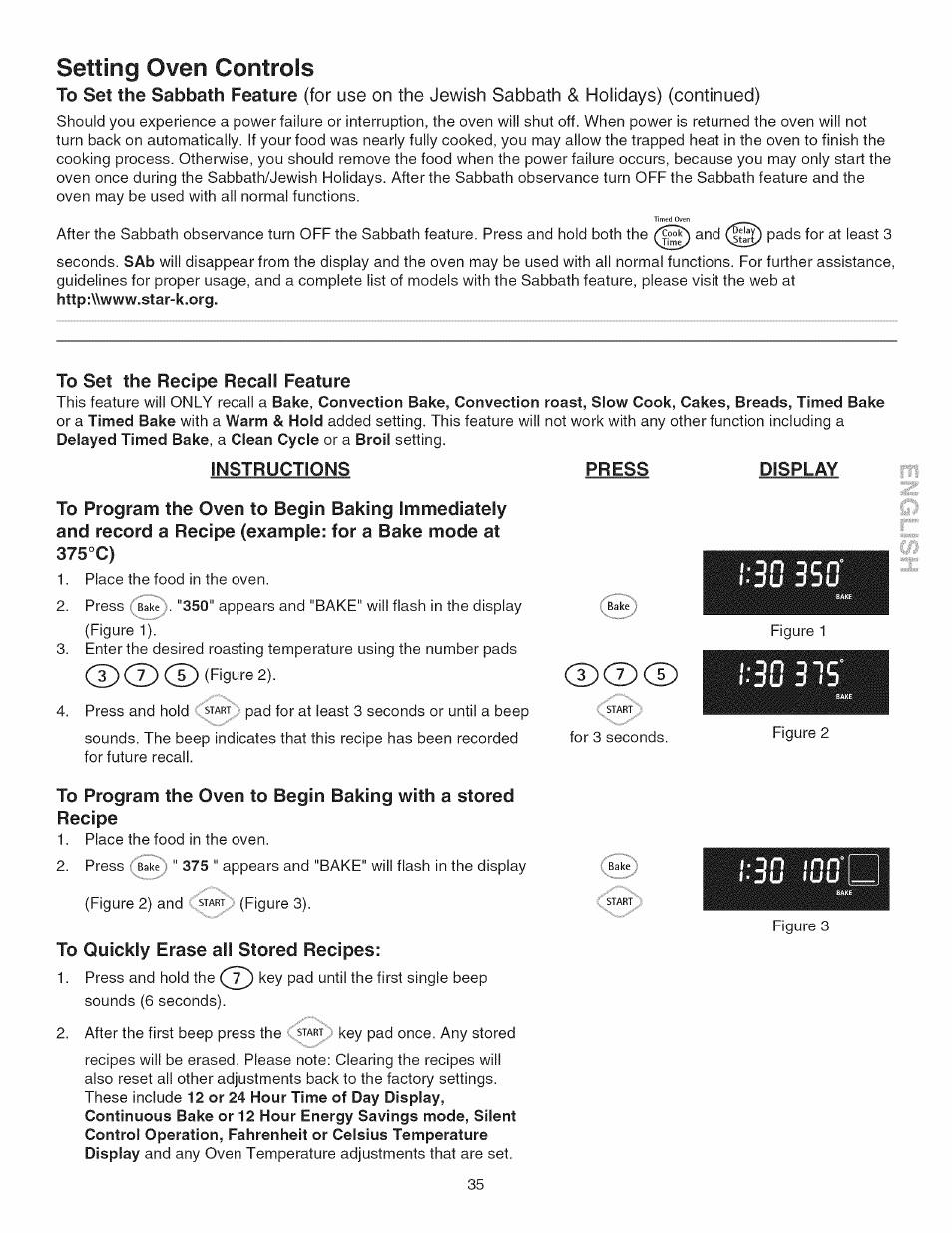 Setting oven controls, To set the recipe recall feature, Instructions | To quickly erase all stored recipes, Press, Display, On inn“ du luu, D® cd, Du luu | Kenmore GAS A GE-SLIDE IN MODEL 790.3104 User Manual | Page 35 / 48