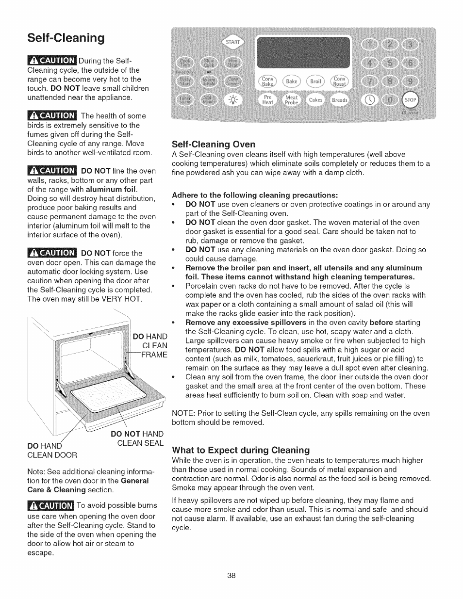 Ik caution, Â caution, Self-cleaning oven | Adhere to the following cleaning precautions, What to expect during cleaning, Self-cleaning -41, Seif-cleaning | Kenmore GAS A GE-SLIDE IN MODEL 790.3104 User Manual | Page 38 / 48