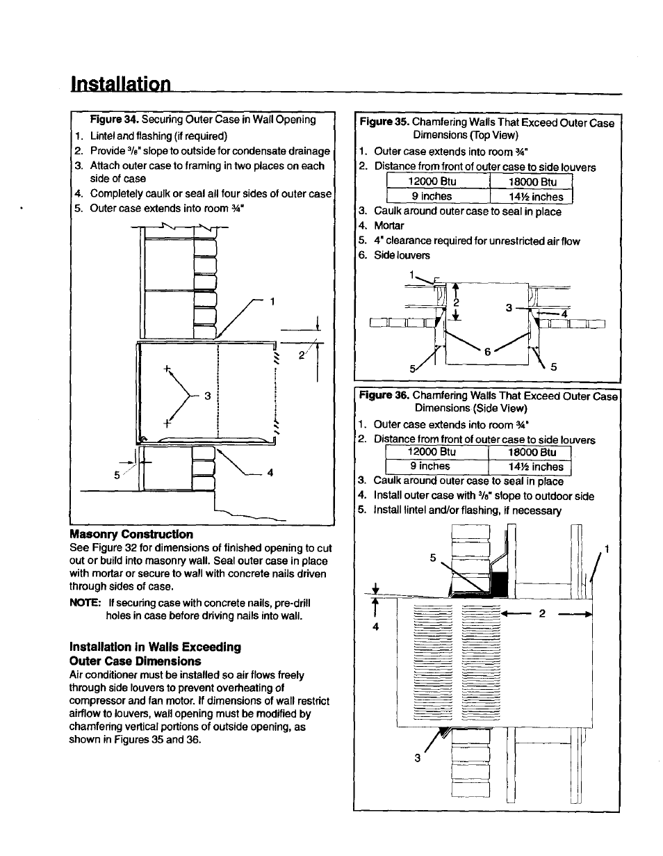 Masonry construction, Installation | Kenmore 70089 User Manual | Page 19 / 28