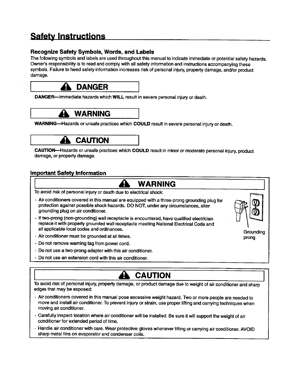 Recognize safety symbols, words, and labels, Mportant safety information, Safety instructions | A danger, Warning, À caution, A caution | Kenmore 70089 User Manual | Page 3 / 28