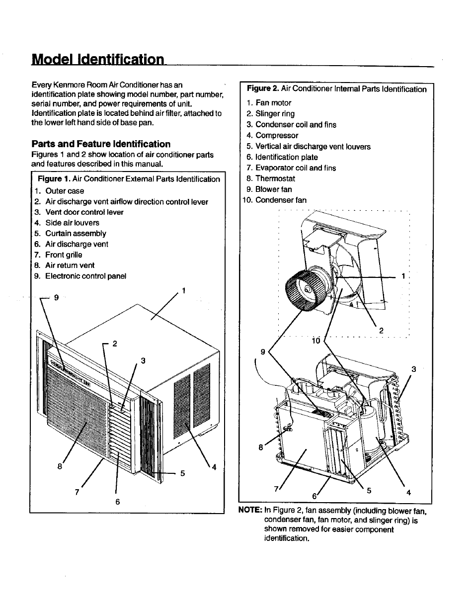 Parts and feature identification, Model identification | Kenmore 70089 User Manual | Page 4 / 28