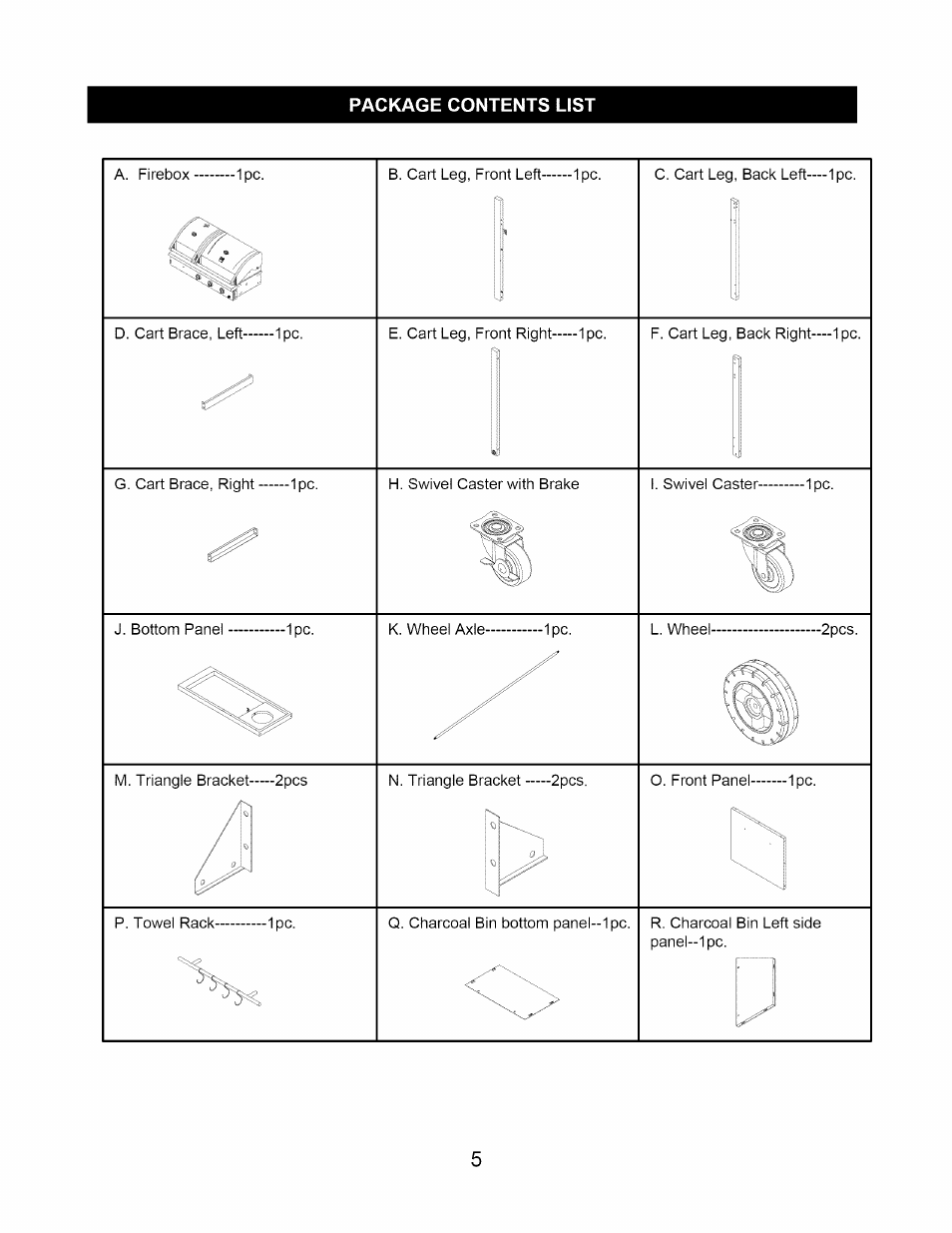 Package contents list, Packaging content list | Kenmore 122.1643101 User Manual | Page 5 / 25