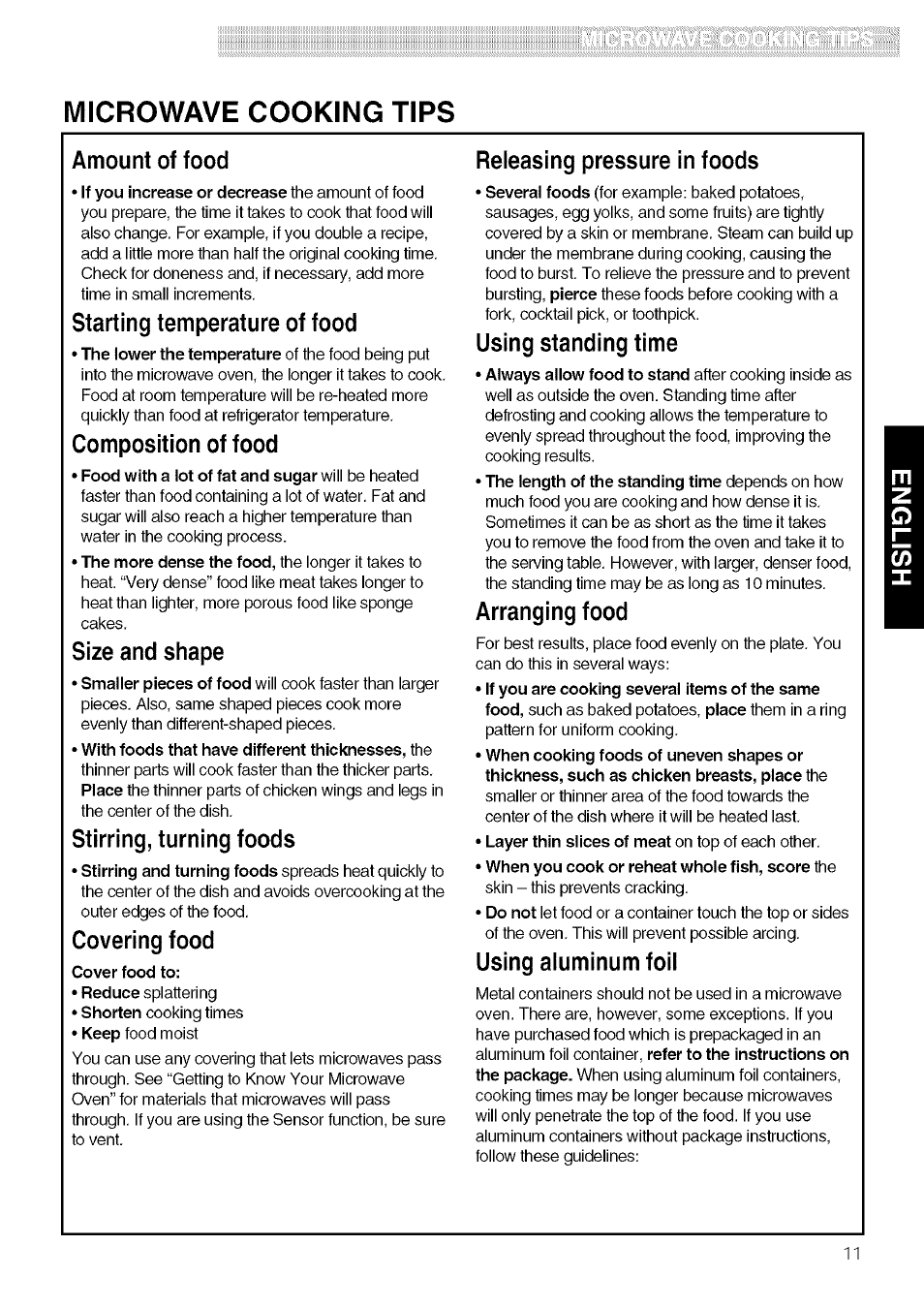 Microwave cooking tips | Kenmore 721.80609 User Manual | Page 11 / 33