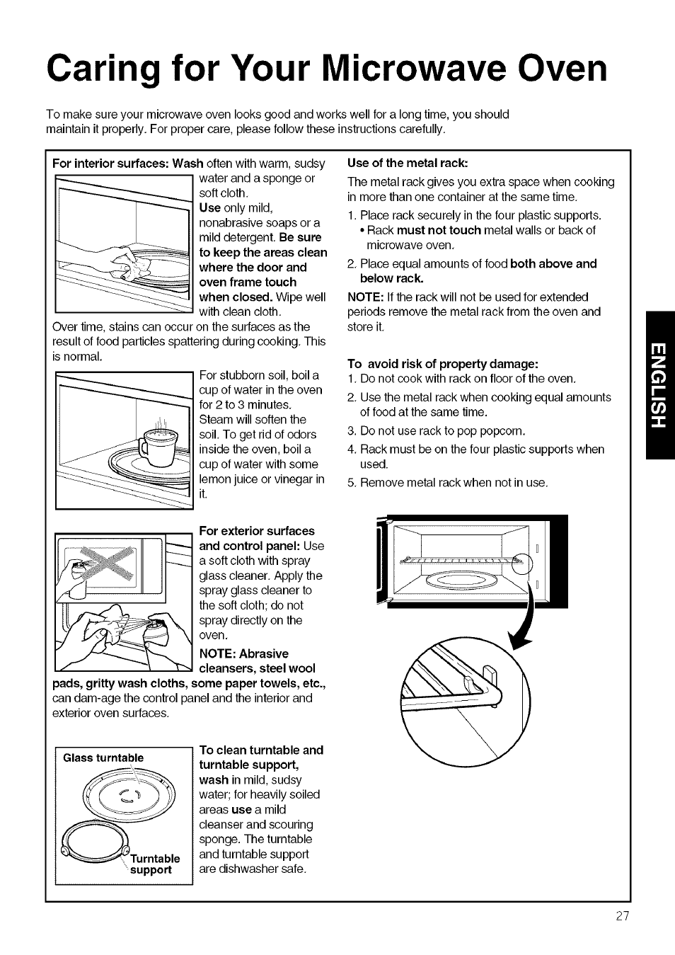 Caring for your microwave oven | Kenmore 721.80609 User Manual | Page 27 / 33