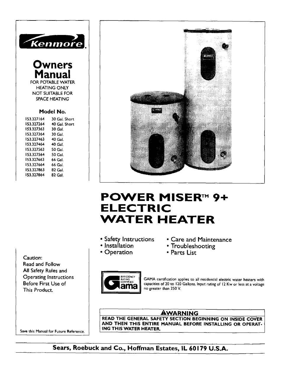 Kenmore POWER MISER 153.327164 User Manual | 28 pages