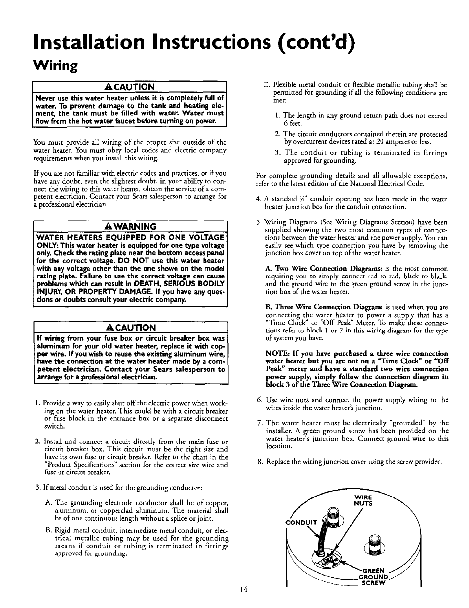 Installation instructions (cont’d), Wiring | Kenmore POWER MISER 153.327164 User Manual | Page 14 / 28