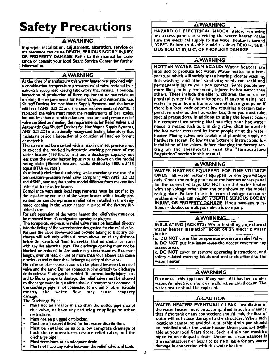 Safety precautions, A warning, Awarning | A caution | Kenmore POWER MISER 153.327164 User Manual | Page 2 / 28