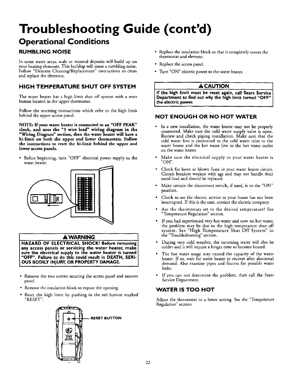 Troubleshooting guide (cont’d), Operational conditions | Kenmore POWER MISER 153.327164 User Manual | Page 22 / 28