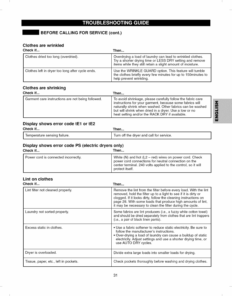 Clothes are wrinkled, Check if, Clothes are shrinking | Kenmore ELITE 796.7927# User Manual | Page 31 / 72
