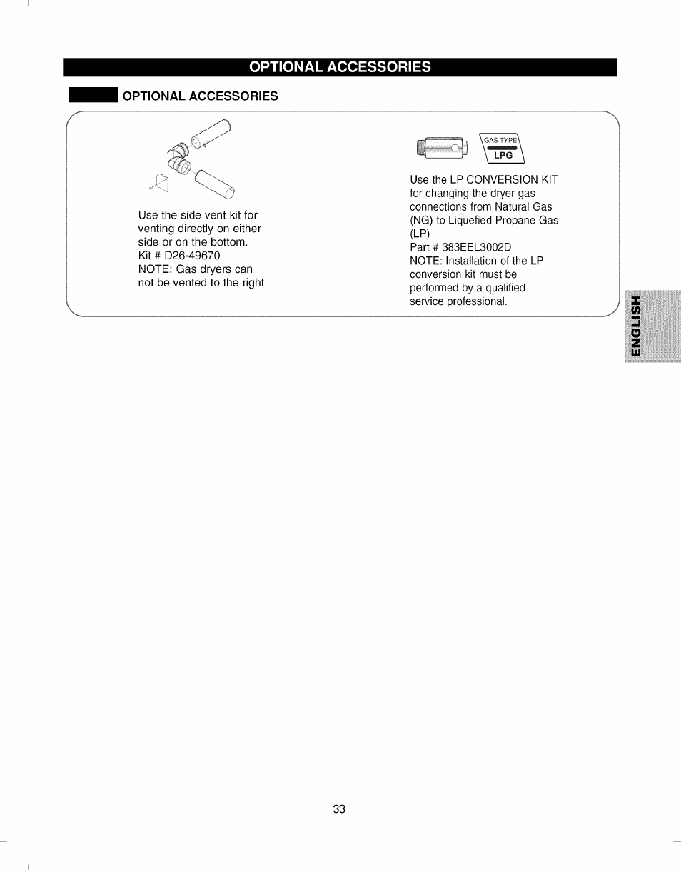 Optional accessories | Kenmore ELITE 796.7927# User Manual | Page 33 / 72