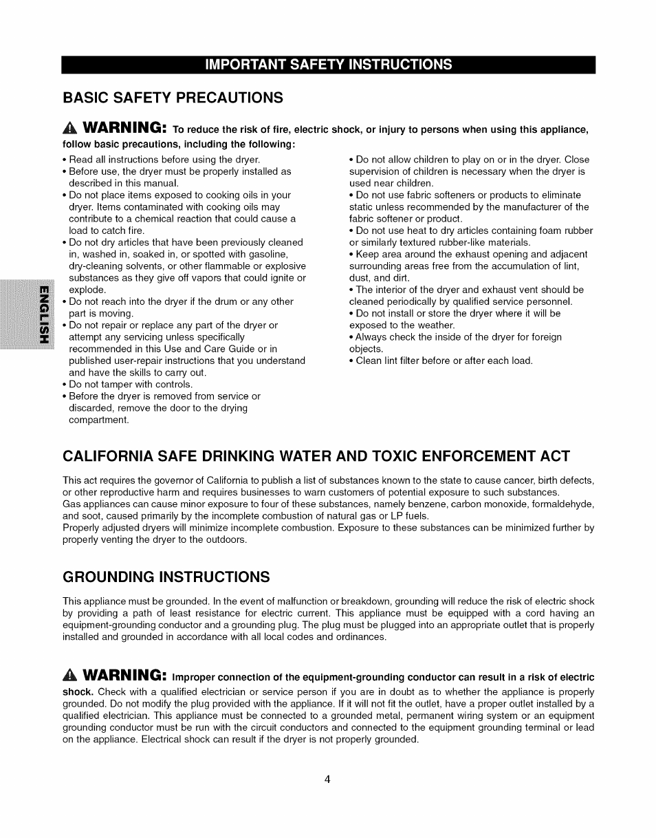 Basic safety precautions, A warning : to reduce the risk of fire, electric, Follow basic precautions, including the following | Grounding instructions, Warning | Kenmore ELITE 796.7927# User Manual | Page 4 / 72