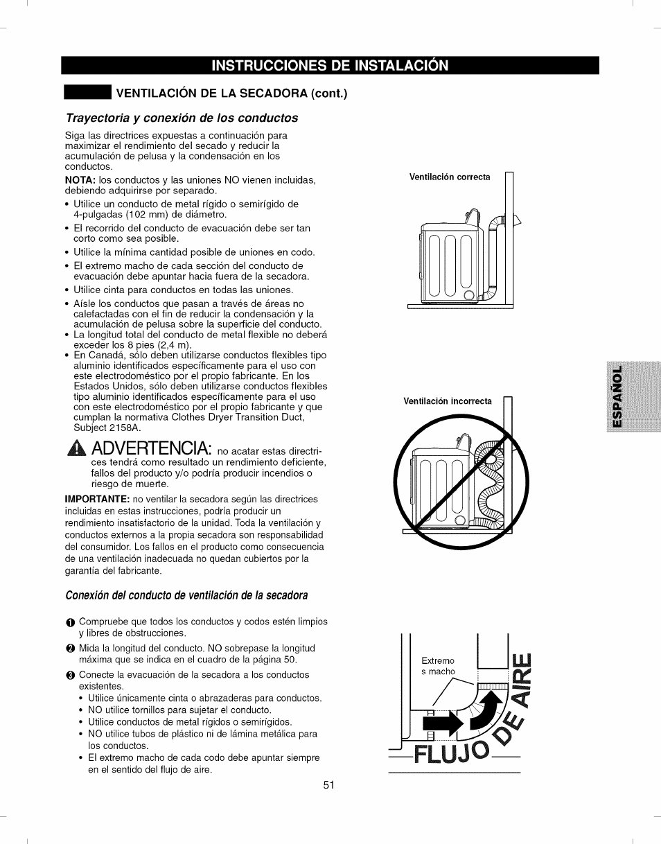 Flujo, Instrucciones de instalacion | Kenmore ELITE 796.7927# User Manual | Page 51 / 72