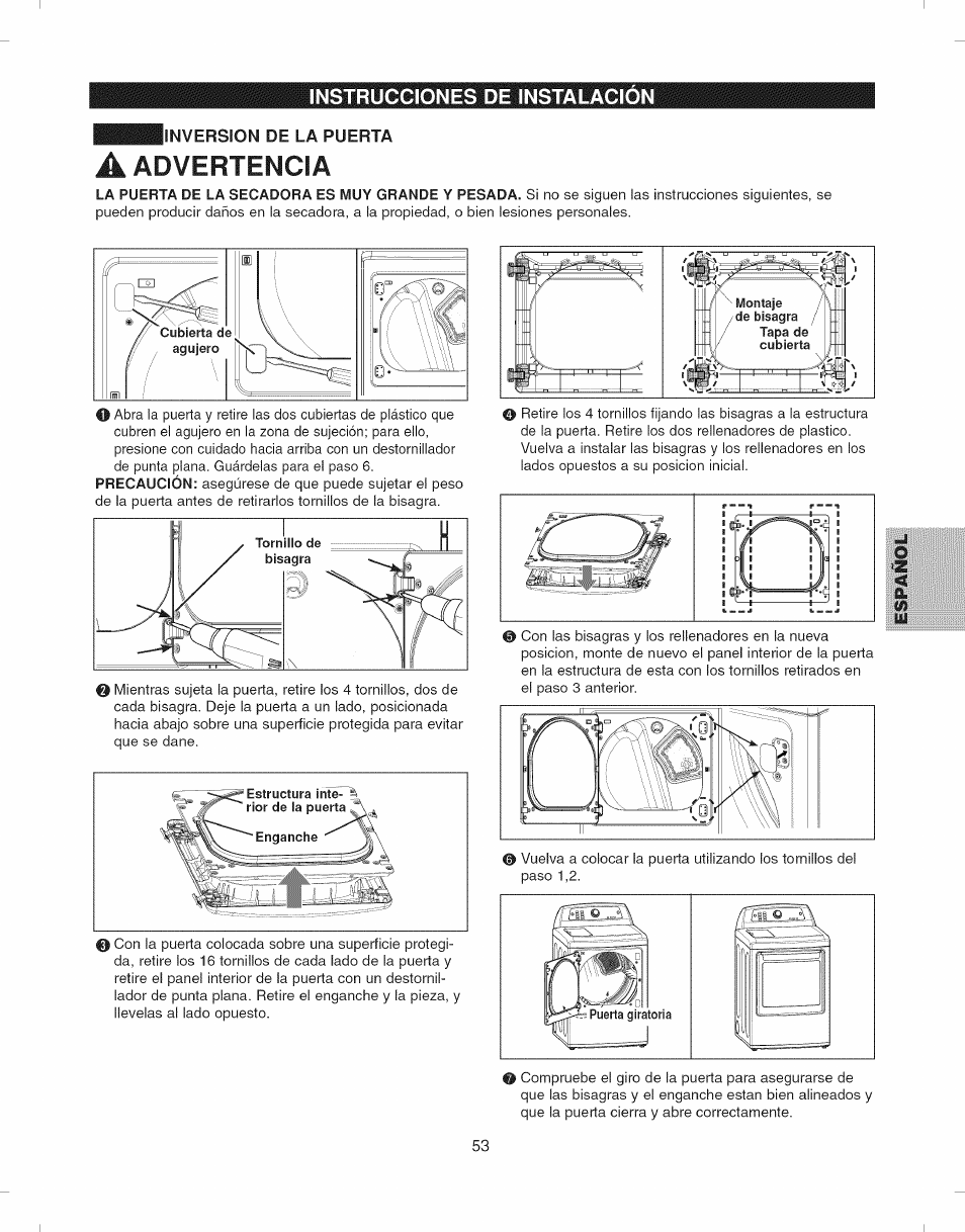 A advertencia, Advertencia | Kenmore ELITE 796.7927# User Manual | Page 53 / 72