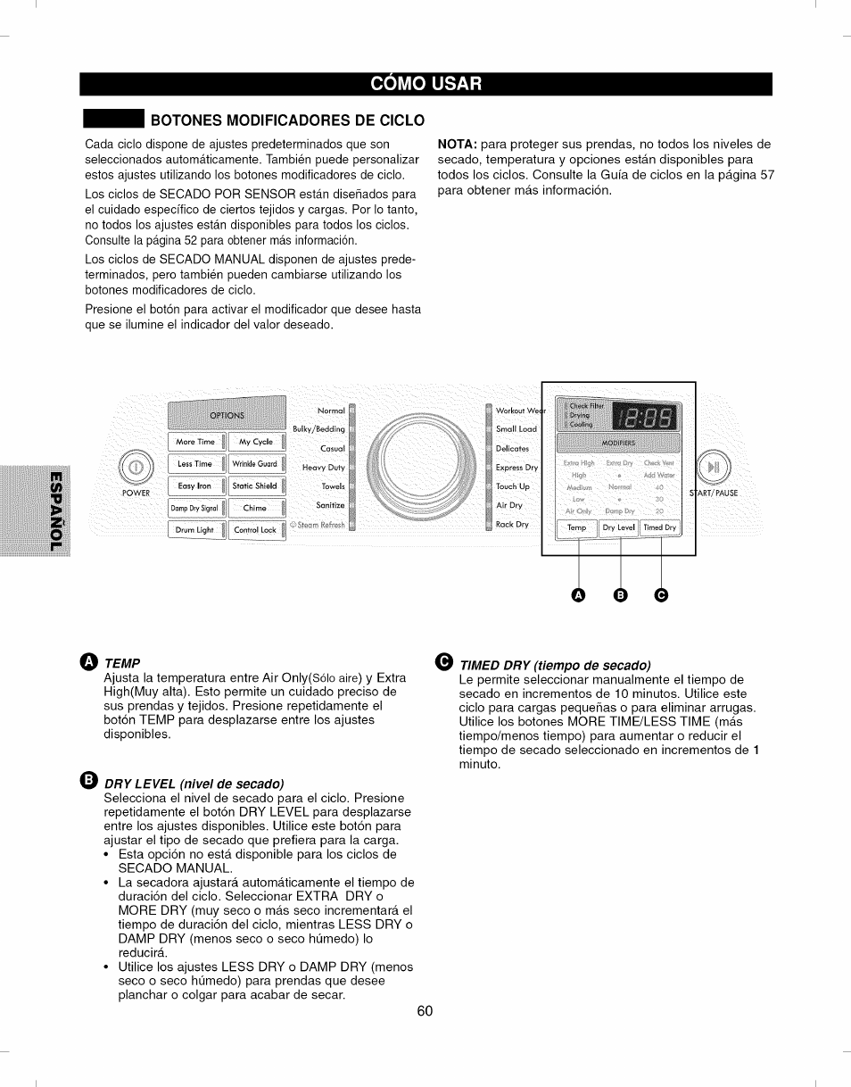 Botones modificadores de ciclo, Como usar | Kenmore ELITE 796.7927# User Manual | Page 60 / 72