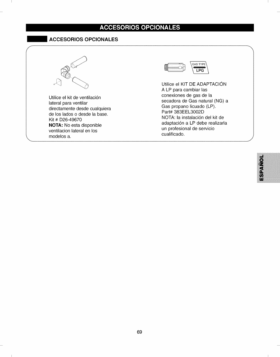 Accesorios opcionales | Kenmore ELITE 796.7927# User Manual | Page 69 / 72