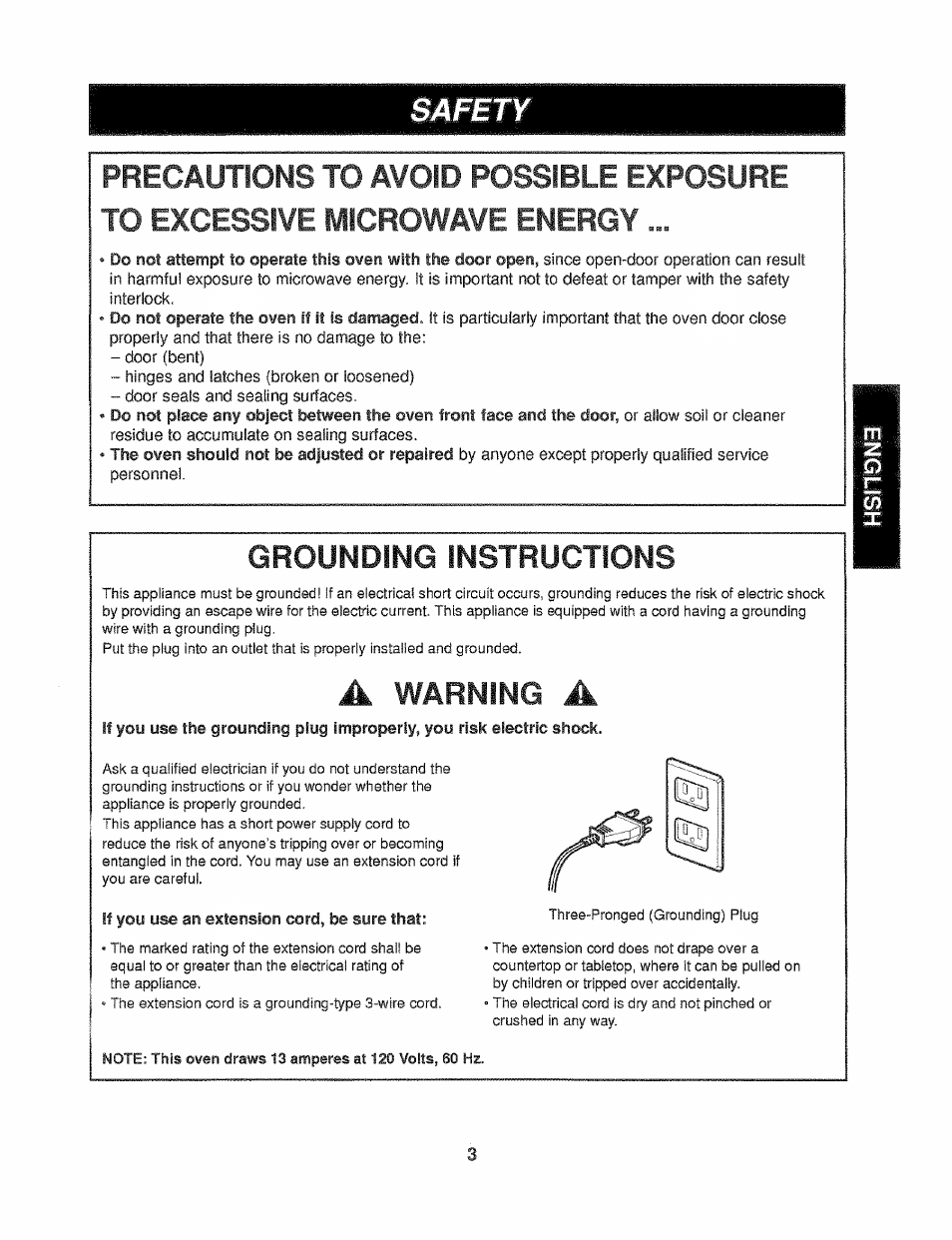 Grounding instructions, A warning a, Grounding | Instructions, Safety, Warning a | Kenmore 721.61289 User Manual | Page 3 / 63