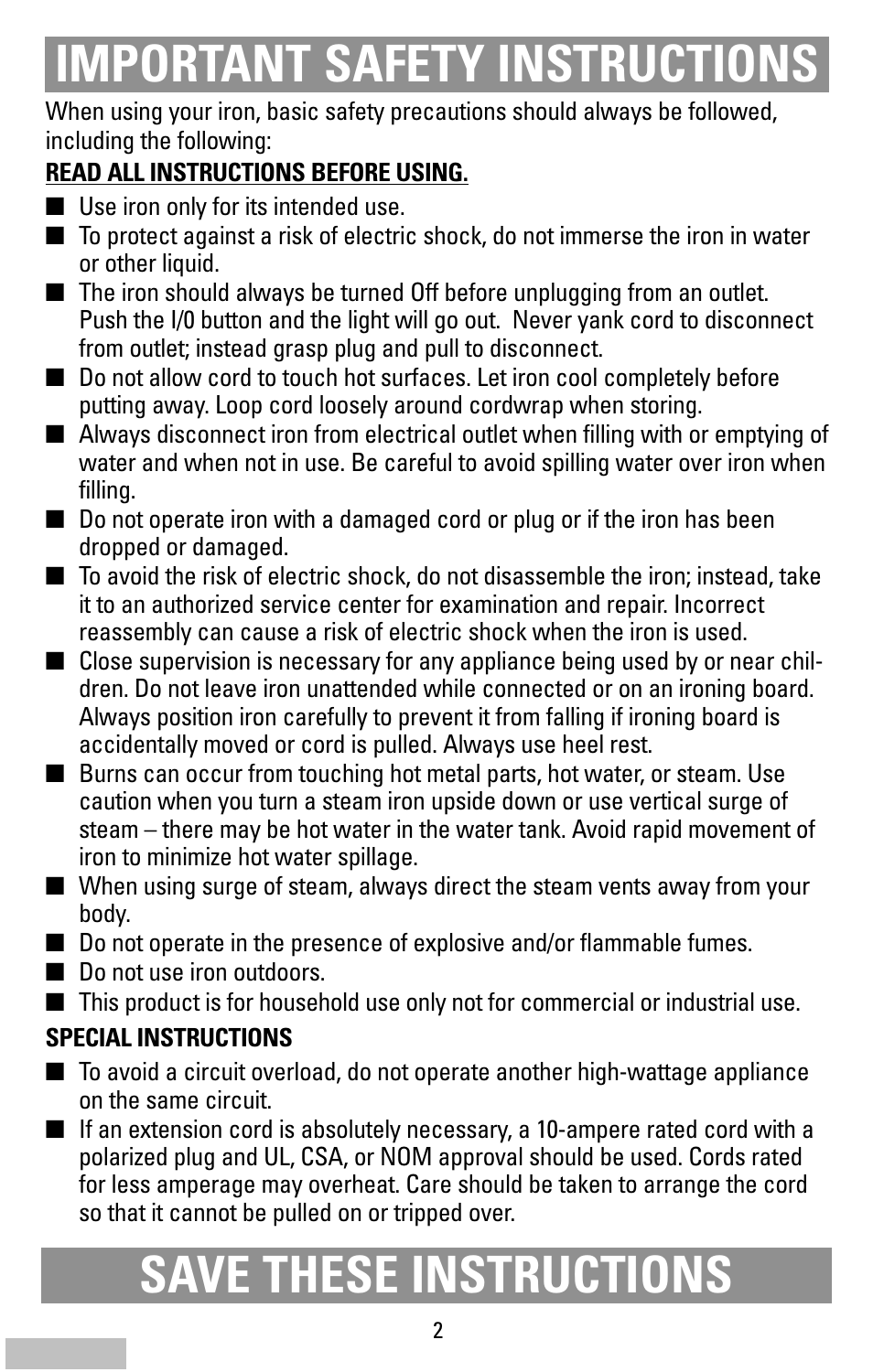 Safety instructions, Premium iron | Kenmore 62984 User Manual | Page 2 / 12