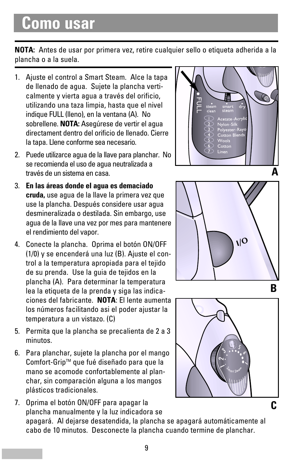 Como usar, Ab c | Kenmore 62984 User Manual | Page 9 / 12