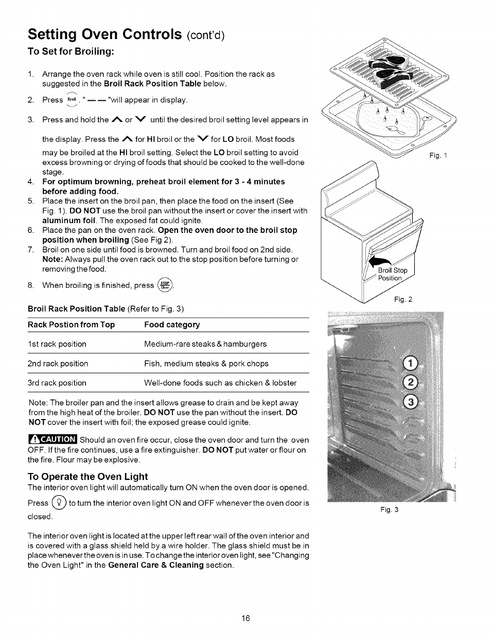 To set for broiling, To operate the oven light, Setting oven controls | Kenmore 790.9621 User Manual | Page 16 / 28