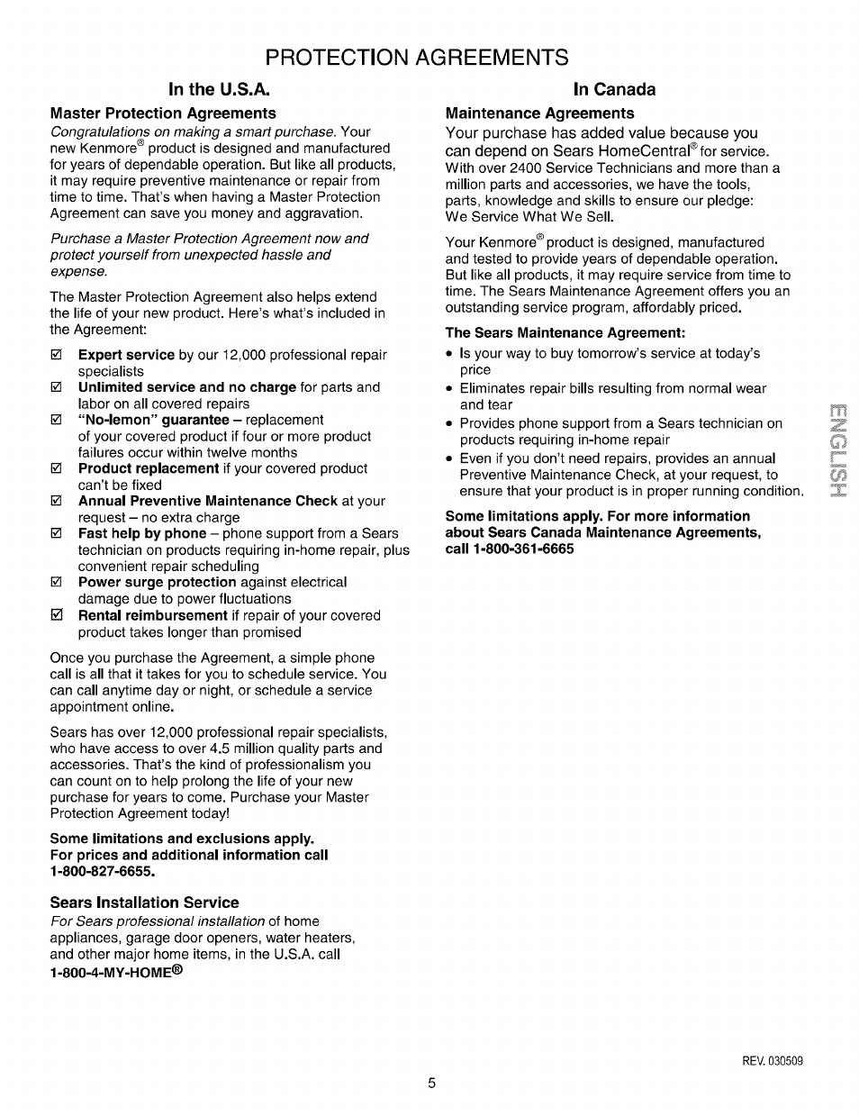 In the u.s.a, In canada, Protection agreements | Kenmore 790.9621 User Manual | Page 5 / 28