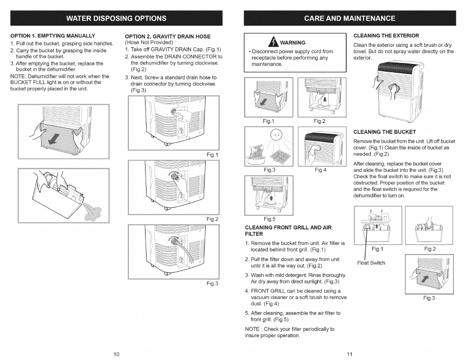 Water disposing options care and maintenance | Kenmore 251.50701 User Manual | Page 6 / 8