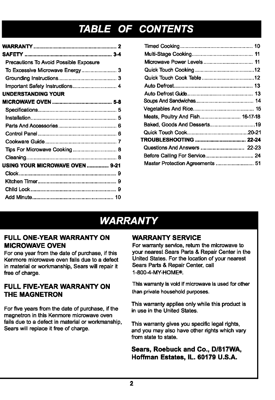 Kenmore 721.63109 User Manual | Page 2 / 50