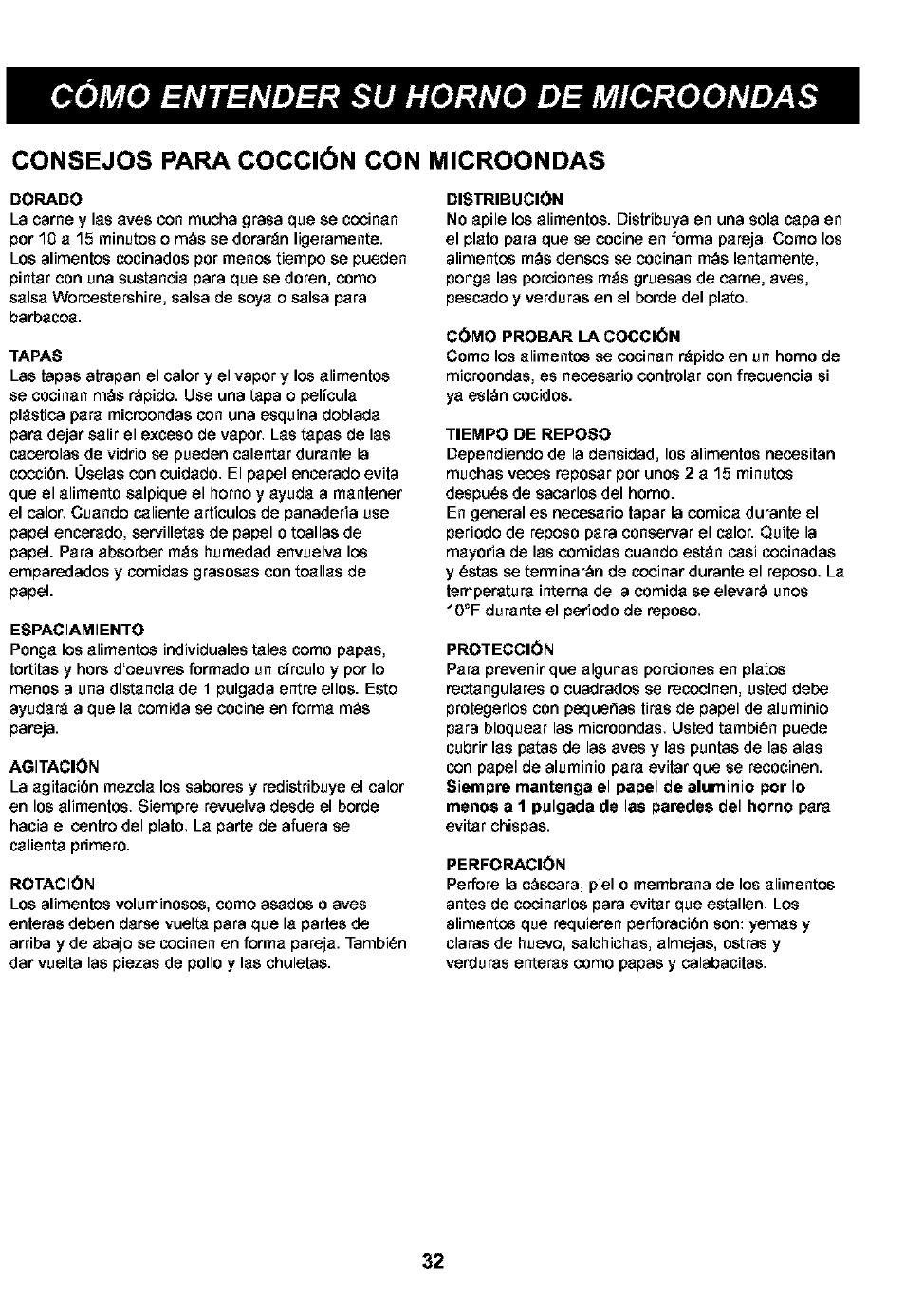 Consejos para cocción con microondas, Cómo entender su horno de microondas | Kenmore 721.63109 User Manual | Page 32 / 50