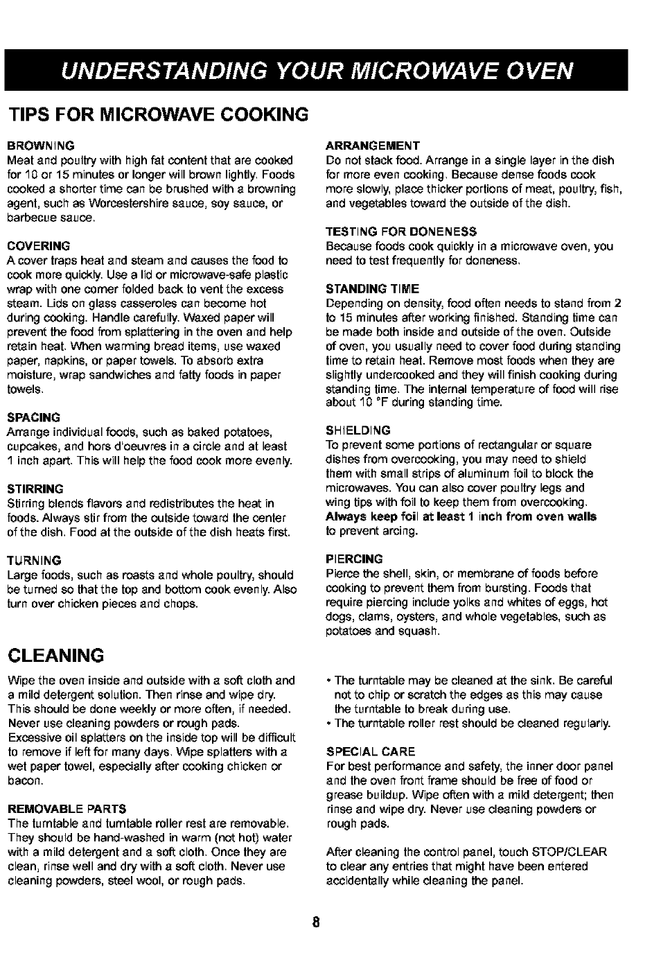 Tips for microwave cooking, Cleaning, Understanding your microwave oven | Kenmore 721.63109 User Manual | Page 8 / 50