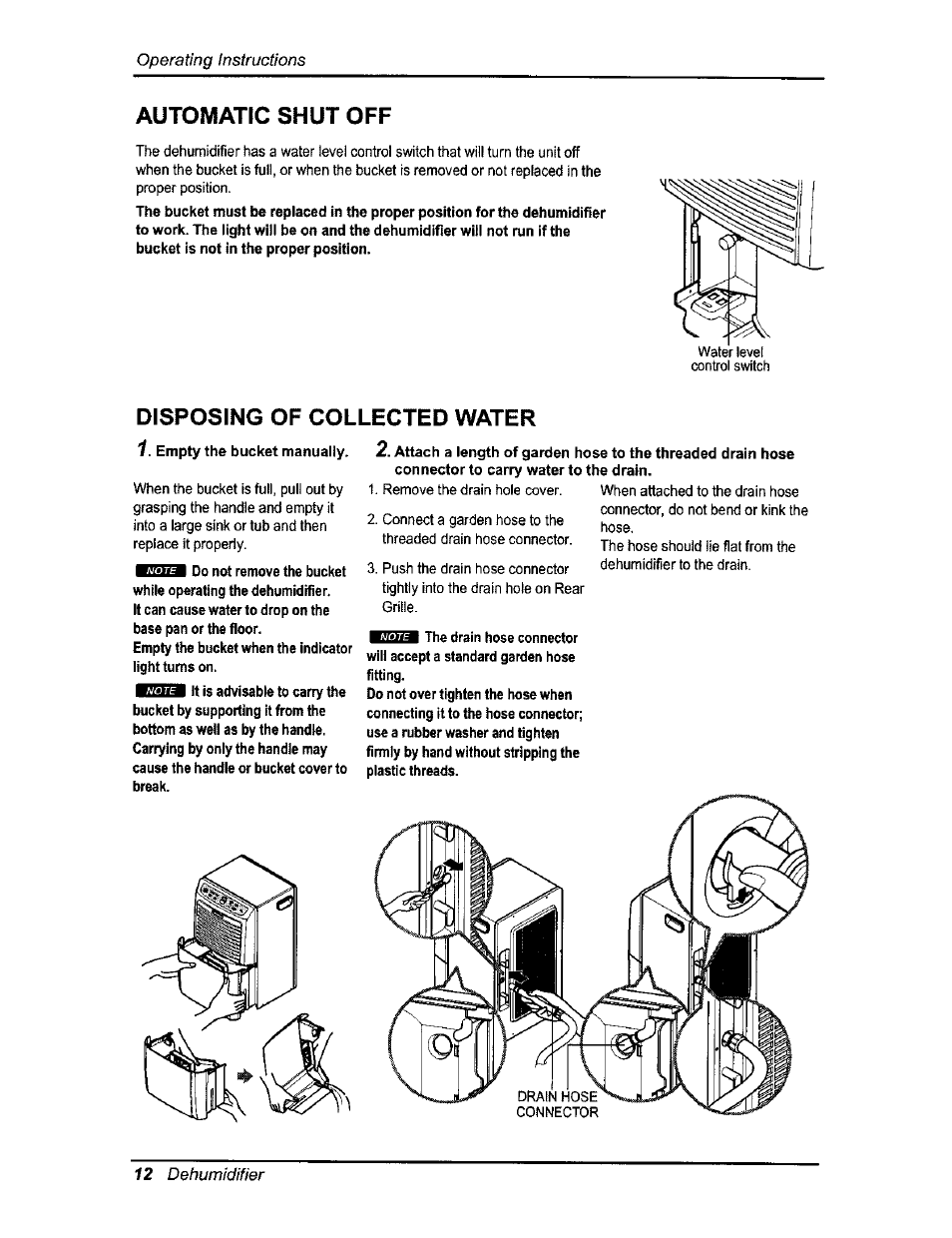 Automatic shut off, Disposing of collected water | Kenmore 580.54701 User Manual | Page 12 / 32