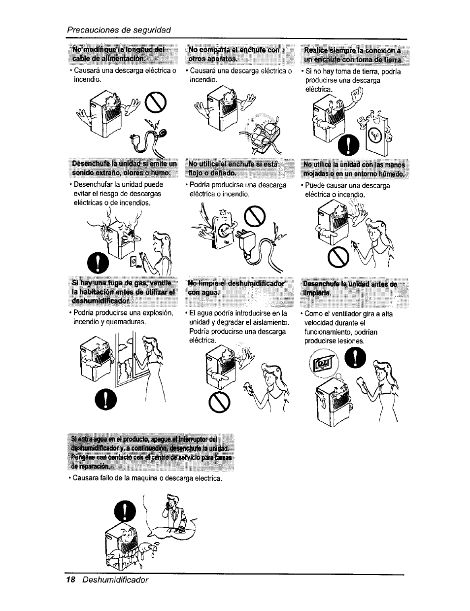 La lon^tmd del, No comparta el enchufe con otros aparatos, No utüice el enchufe si está flojo o dañado | Ñé-üi^i^ el deshumidifi cador con agua, En ^ producto, t dory | Kenmore 580.54701 User Manual | Page 18 / 32