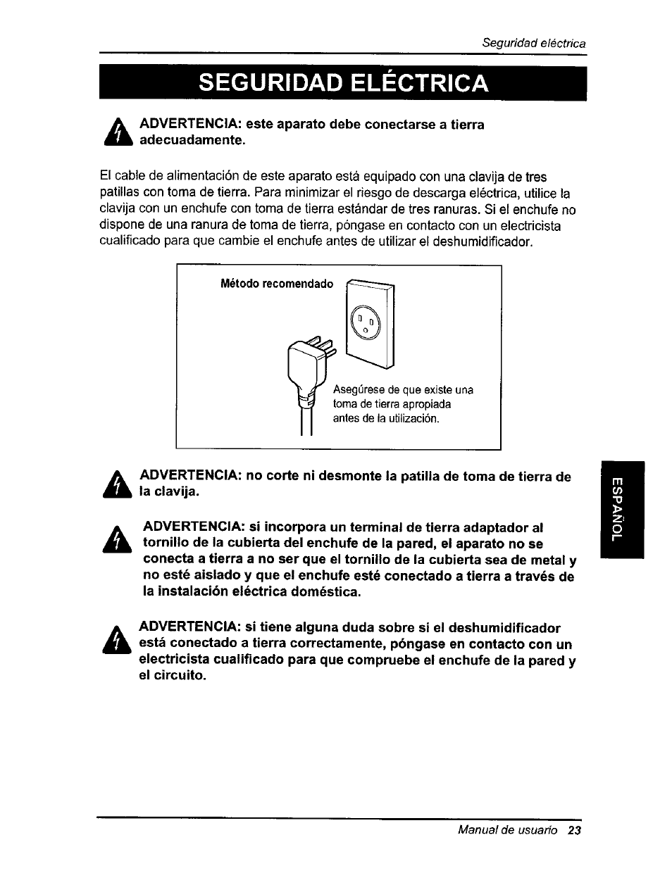 Seguridad eléctrica | Kenmore 580.54701 User Manual | Page 23 / 32