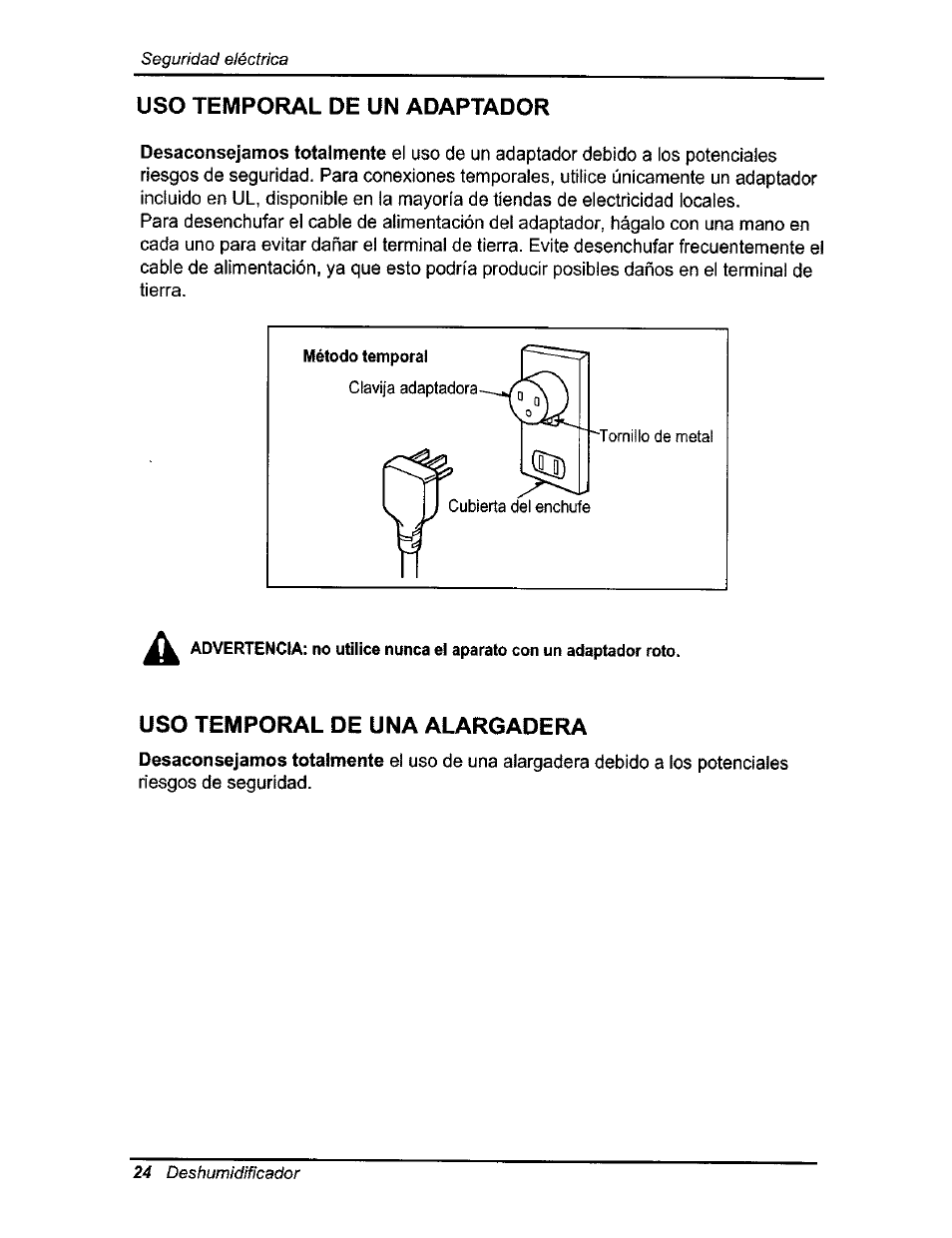 Uso temporal de un adaptador, Uso temporal de una alargadera | Kenmore 580.54701 User Manual | Page 24 / 32