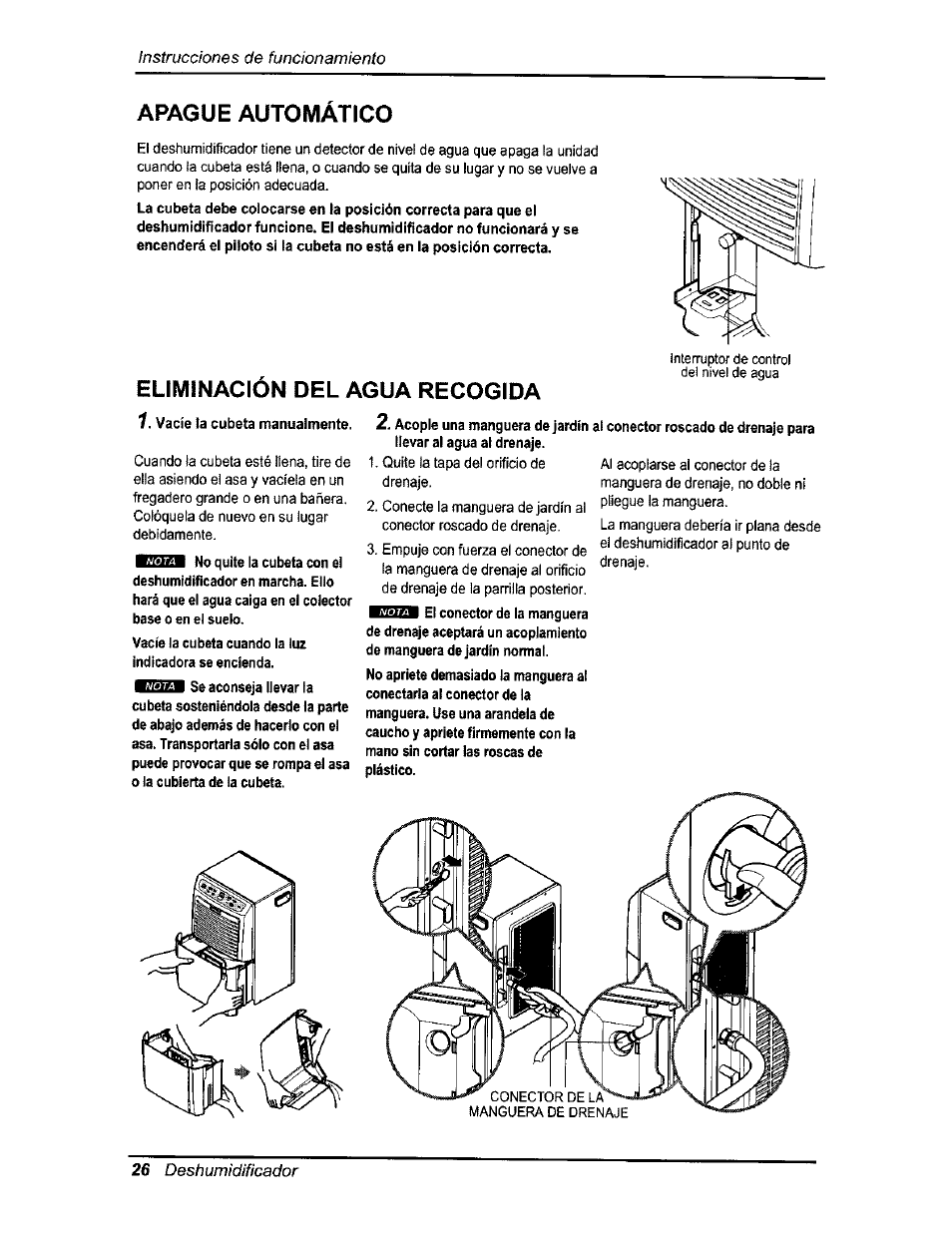 Apague automático, Eliminación del agua recogida | Kenmore 580.54701 User Manual | Page 26 / 32