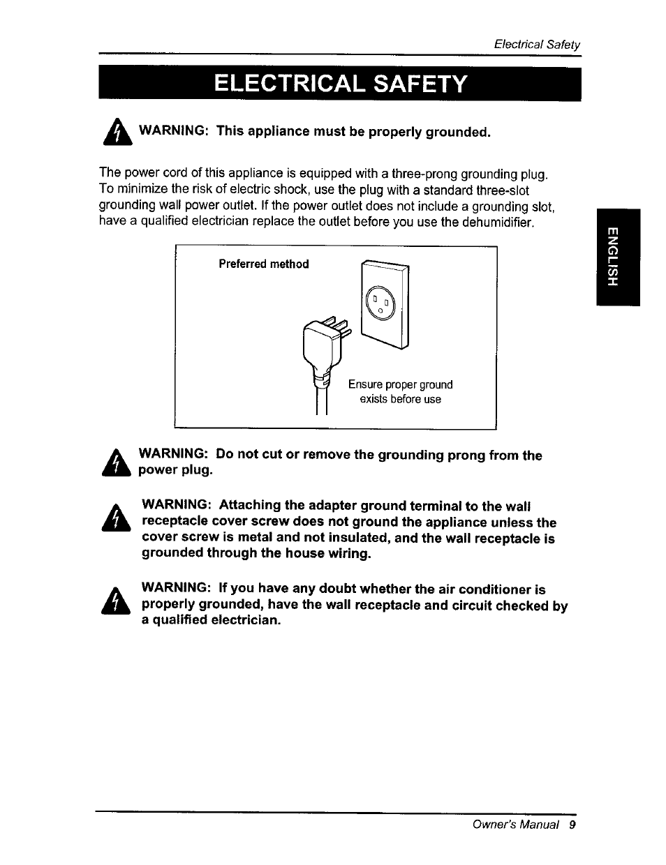 Electrical safety | Kenmore 580.54701 User Manual | Page 9 / 32