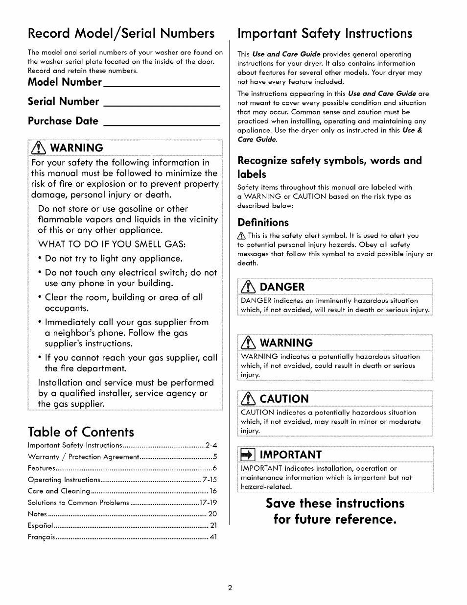 Kenmore 417.8413 User Manual | Page 2 / 20