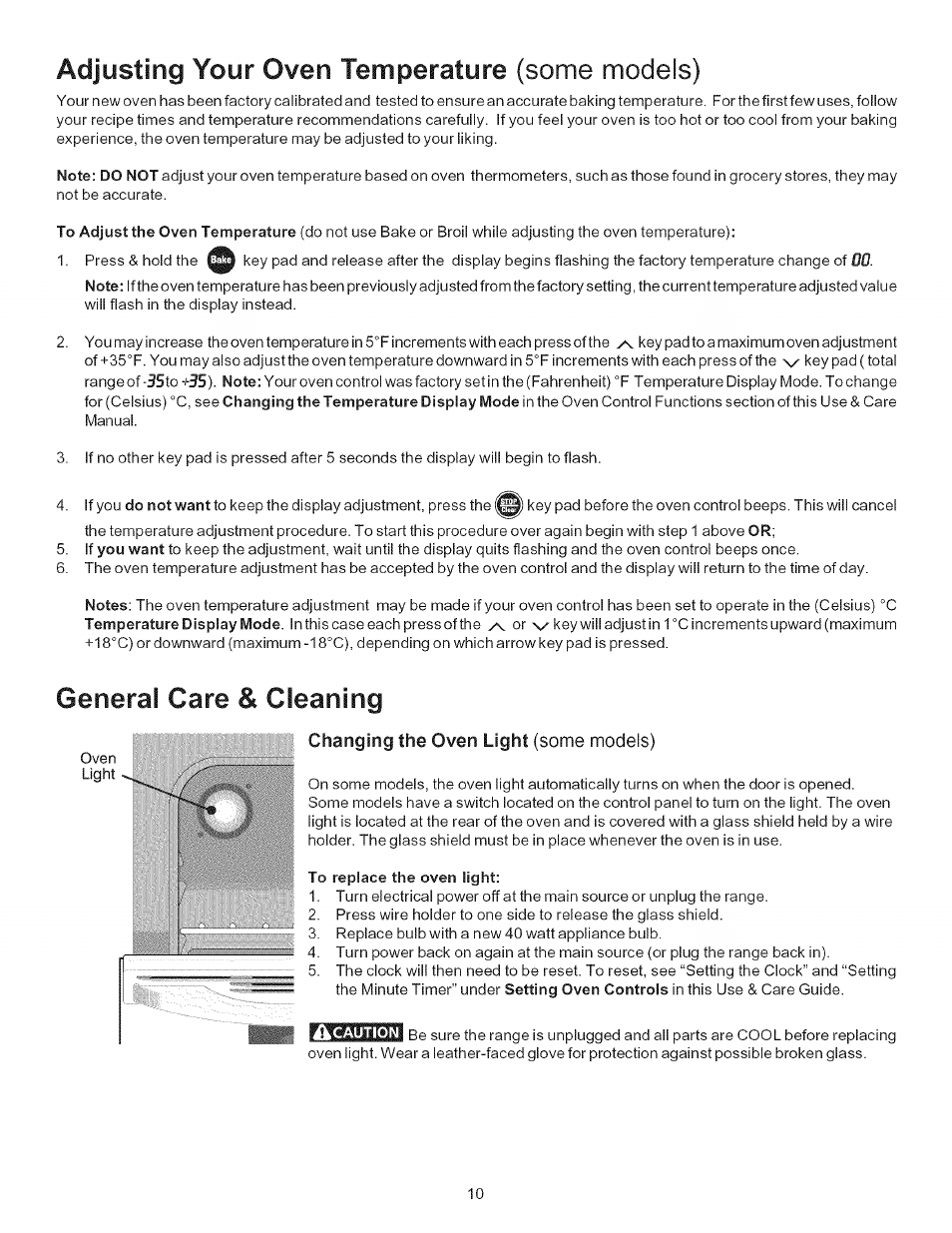 Adjusting your oven temperature (some models), General care & cleaning | Kenmore 790.7011 User Manual | Page 10 / 16