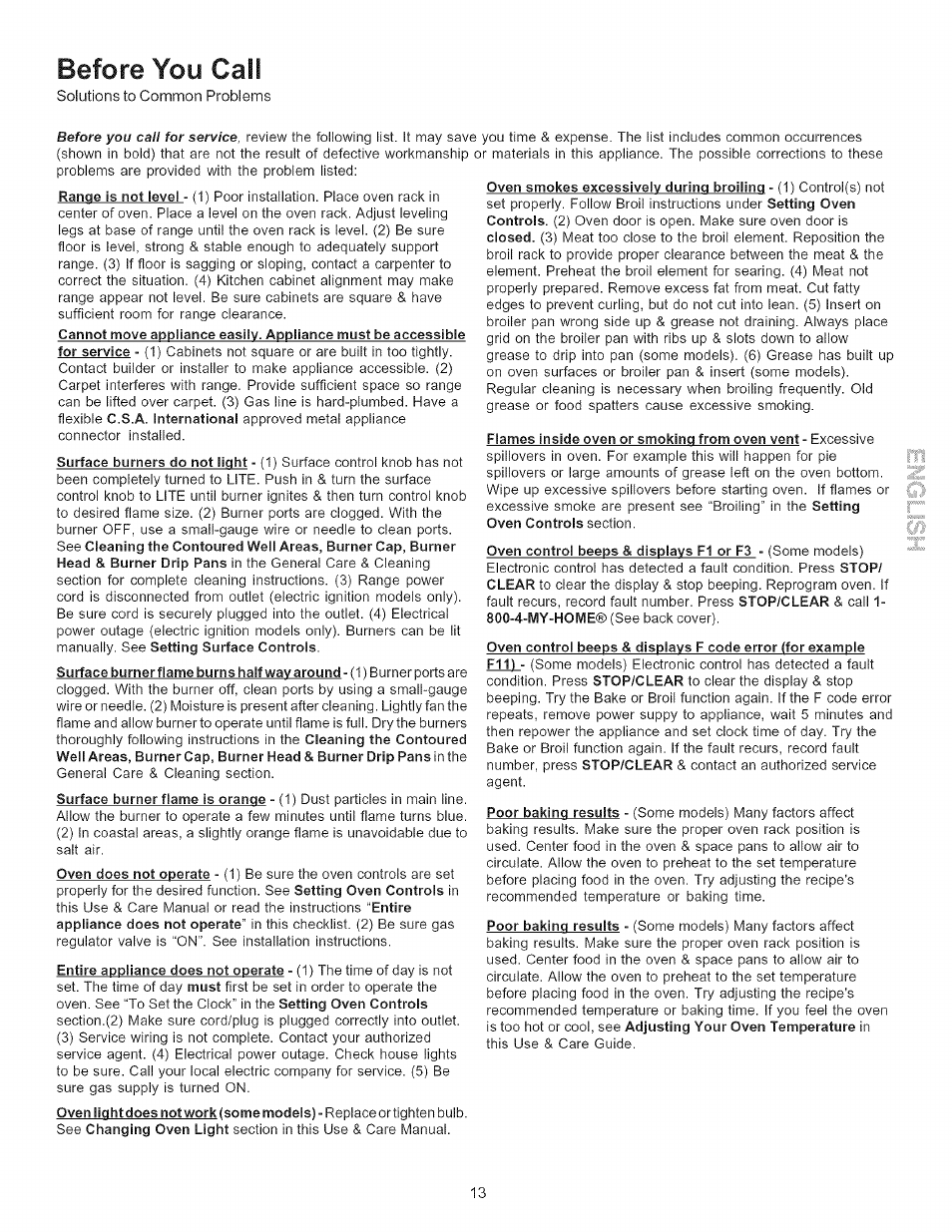 Before you call | Kenmore 790.7011 User Manual | Page 13 / 16