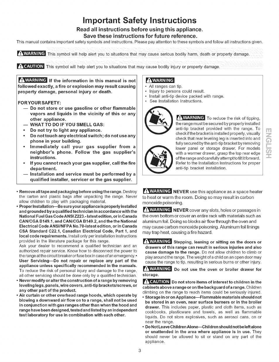 React all instructions before using this appliance, Save these instructions for future reference, Important safety instructions | Kenmore 790.7011 User Manual | Page 3 / 16