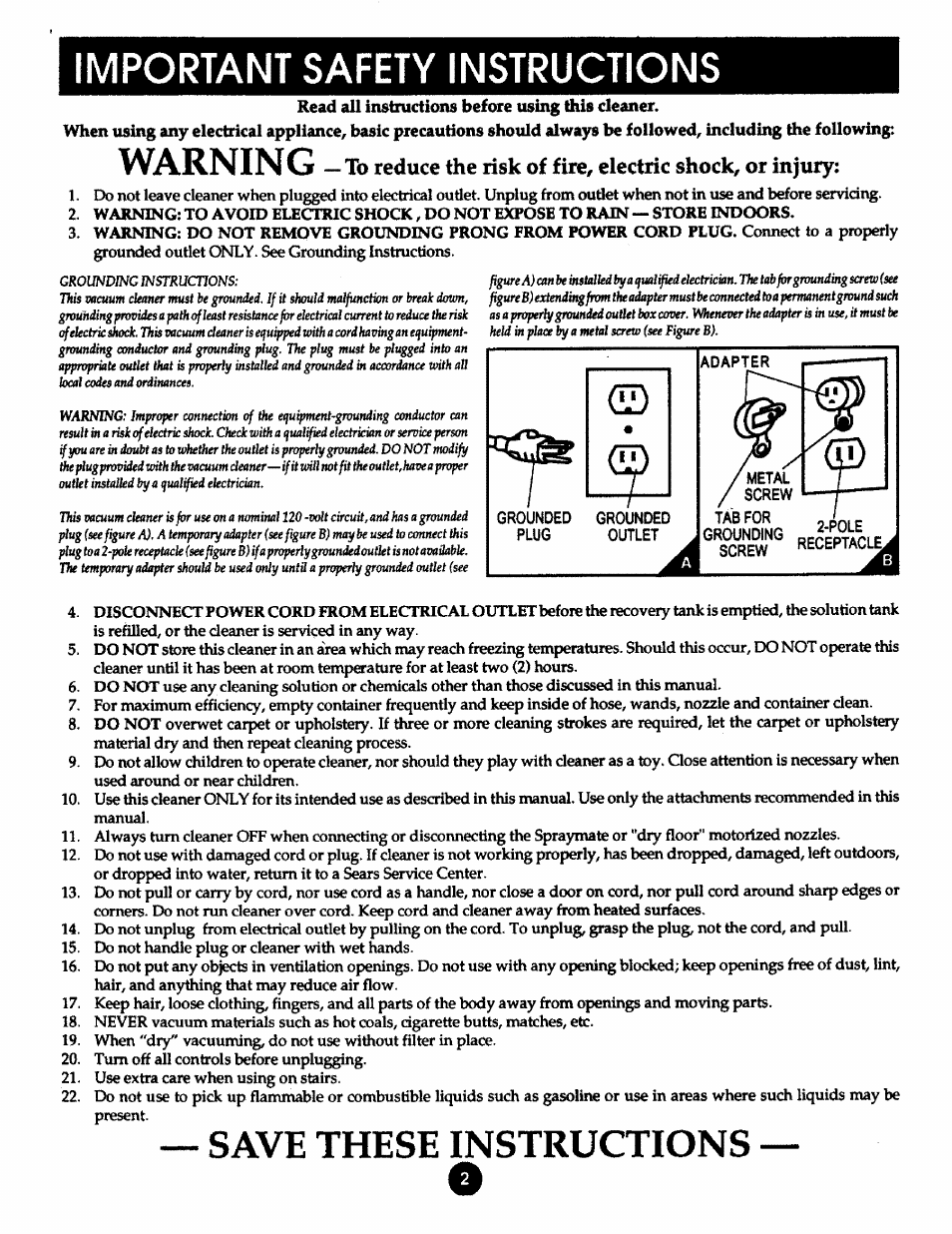 Mportant safety instructions, Warning, Save these instructions | Kenmore 175.869039 User Manual | Page 2 / 16