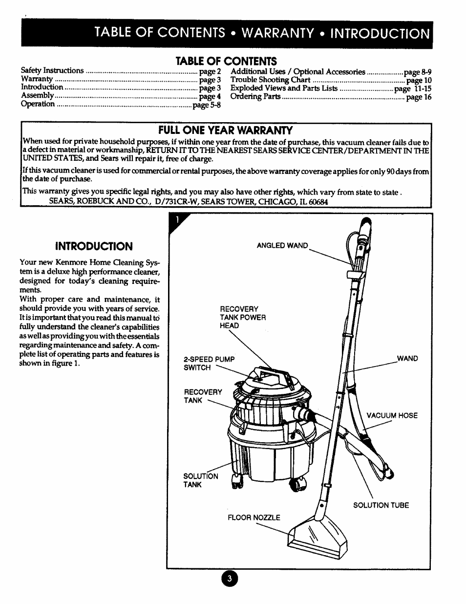 Table of contents • warranty • introduction | Kenmore 175.869039 User Manual | Page 3 / 16