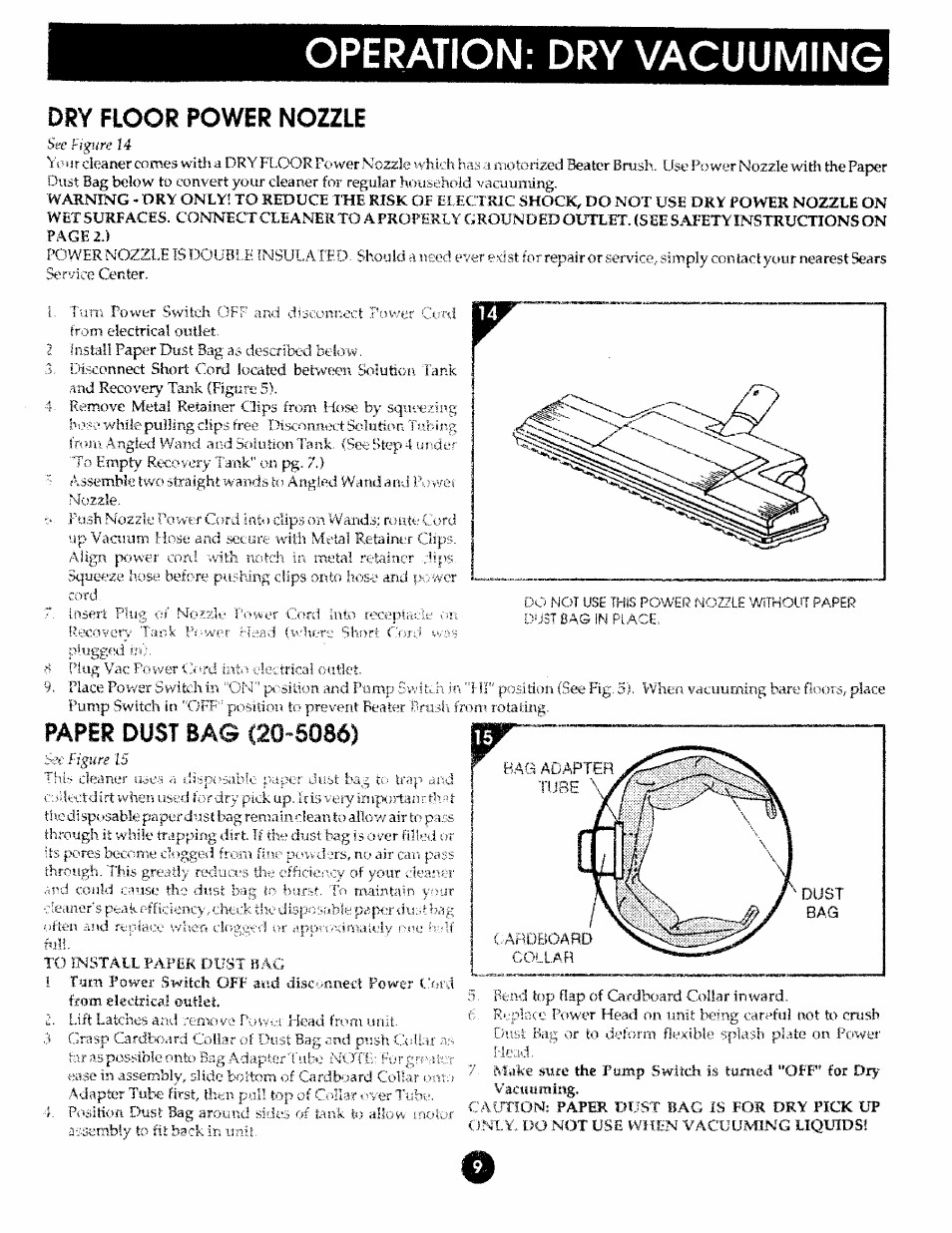 Operation: dry vacuuming, Dry floor power nozzle | Kenmore 175.869039 User Manual | Page 9 / 16