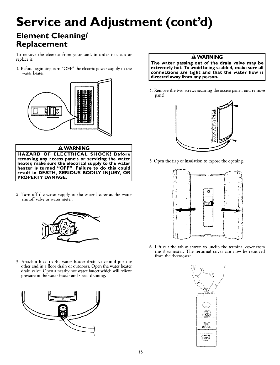 Element cleaning/ replacement, A warning, Element cleaning/replacement -17 | Service and adjustment (cont’d) | Kenmore 153.31702 User Manual | Page 15 / 24