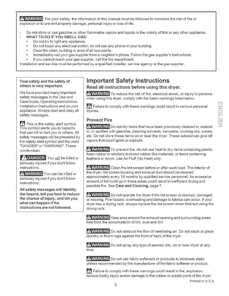 Important safety instructions | Kenmore Clothes Dryer User Manual | Page 3 / 9