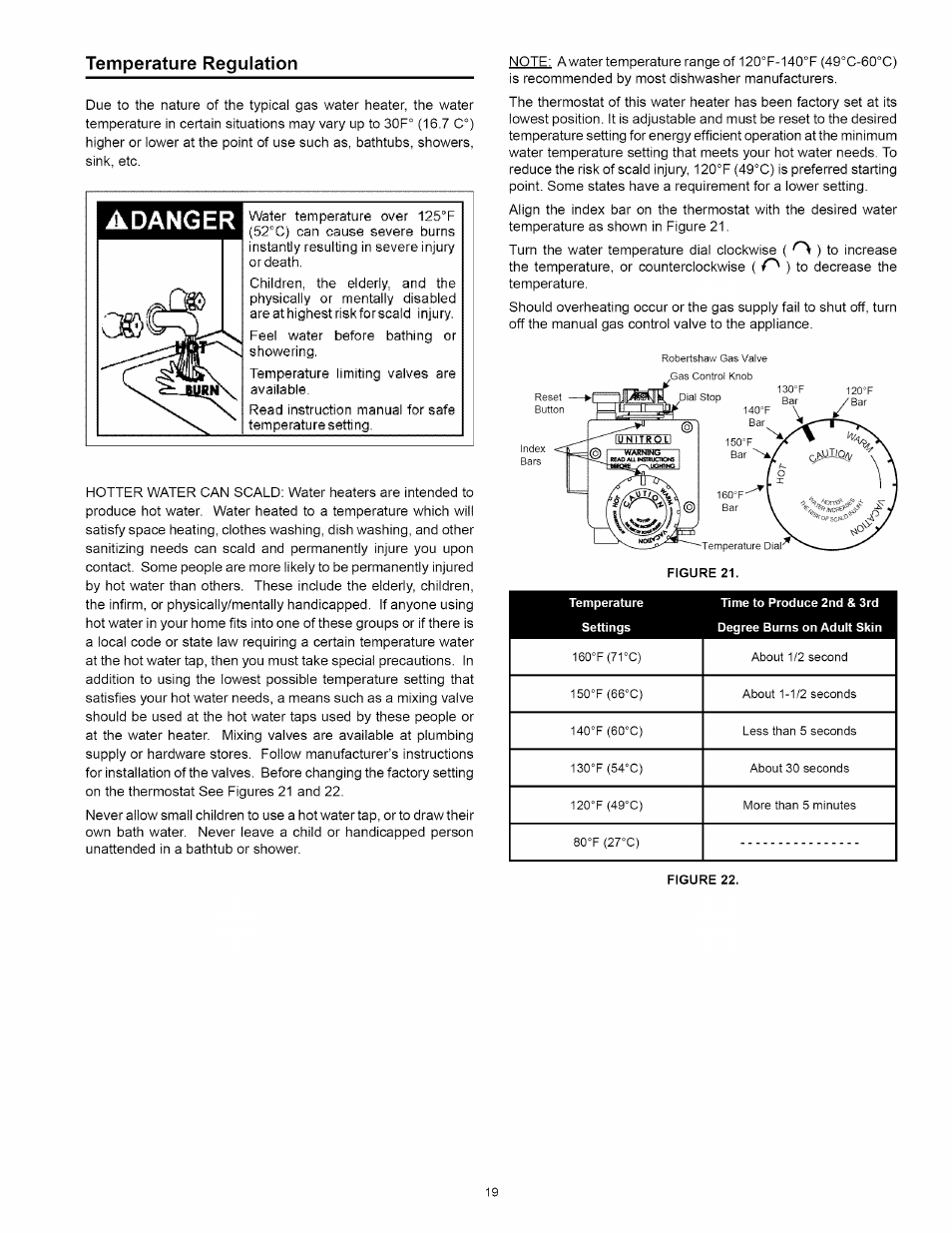 Temperature regulation, Adanger | Kenmore POWER MISER 153.330652 User Manual | Page 19 / 32